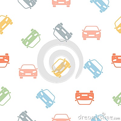 Car colorful seamless pattern. Cute cartoon colored racing cars white background. Cartoon Illustration